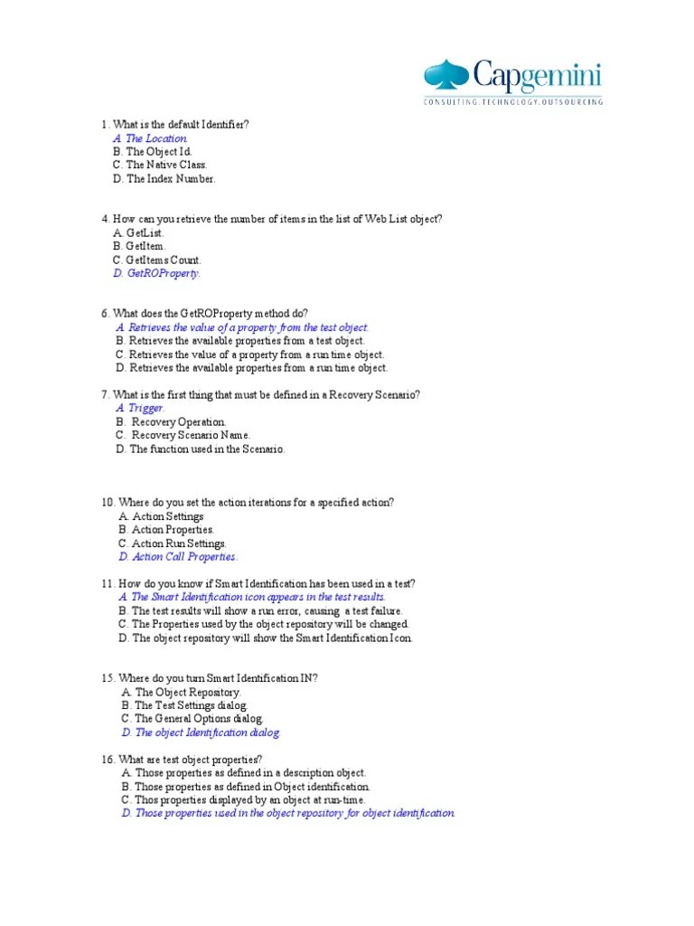 Multiple Choice Question For QTP 1 PDF Subroutine Object