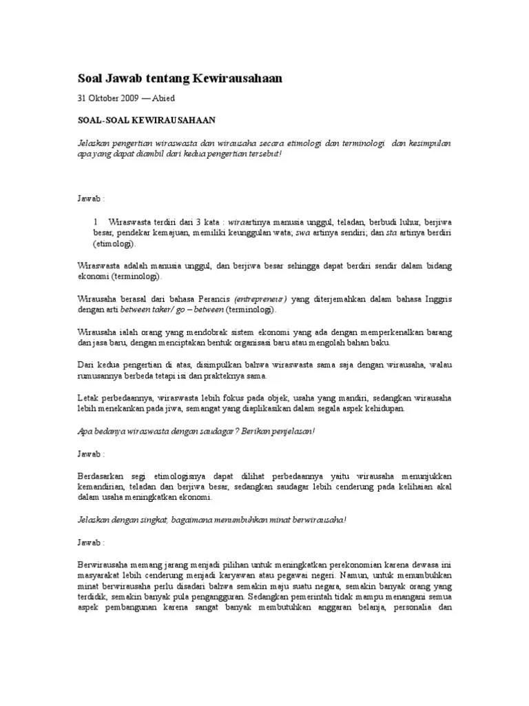 Soal Jawab Kewirausahaan Examsworld - Us | PDF