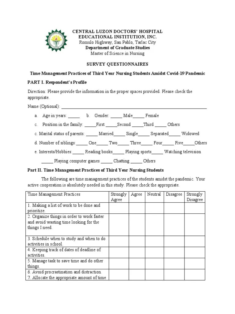 Survey Questions PDF Time Management Professional Skills