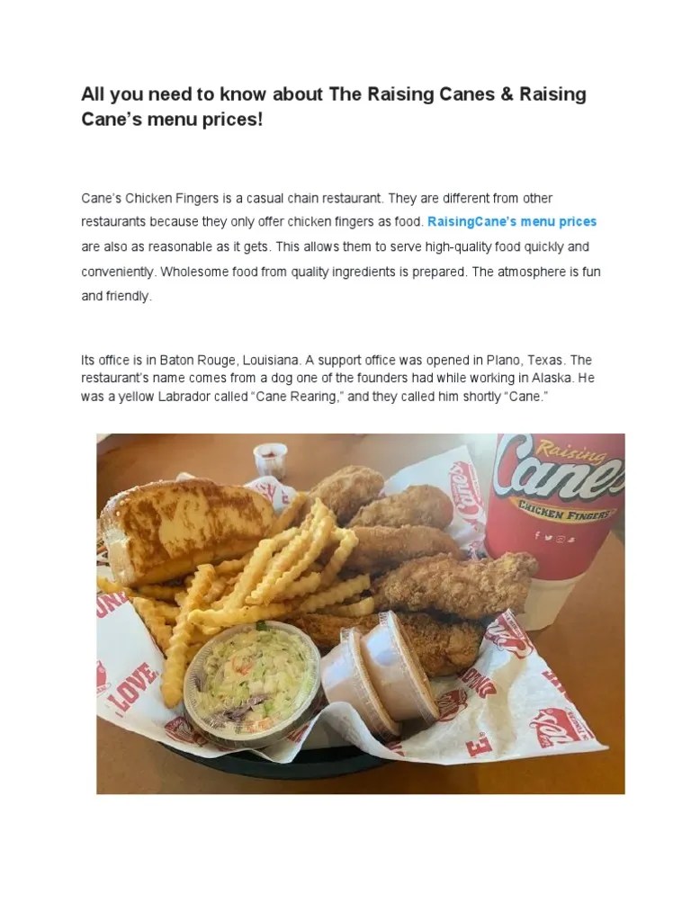 All You Need To Know About The Raising Canes & Raising Cane's Menu Prices Cuisine Foods