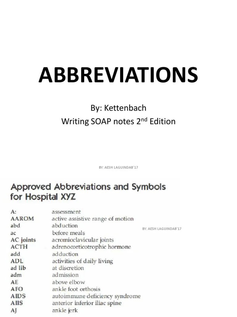 Abbreviations By Kettenbach Writing SOAP Notes 2 Edition PDF