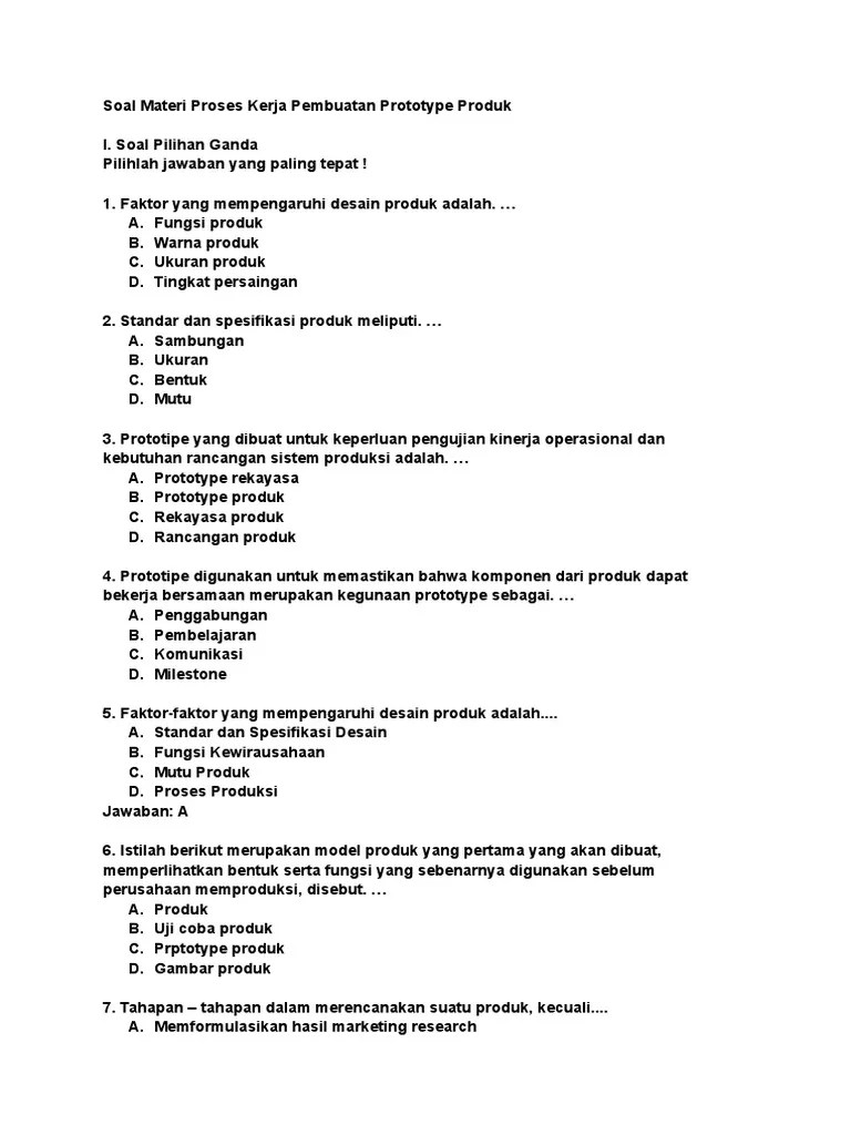 Soal Materi Proses Kerja Pembuatan Prototype Produk | PDF