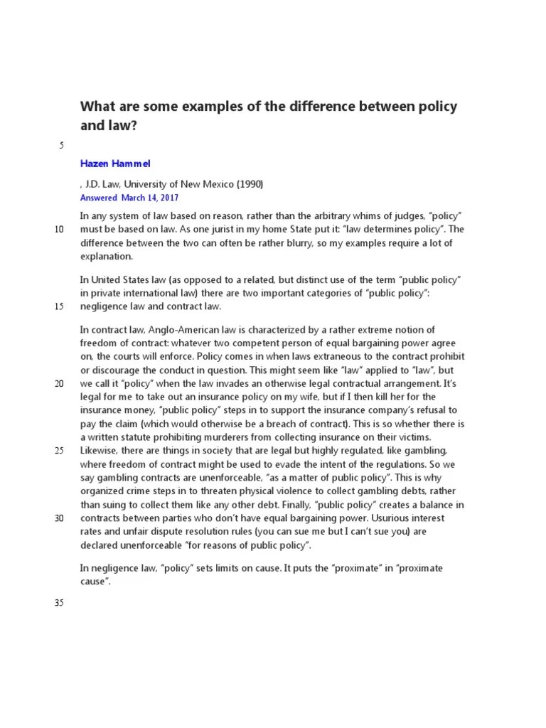 What Are Some Examples of The Difference Between Policy and Law PDF