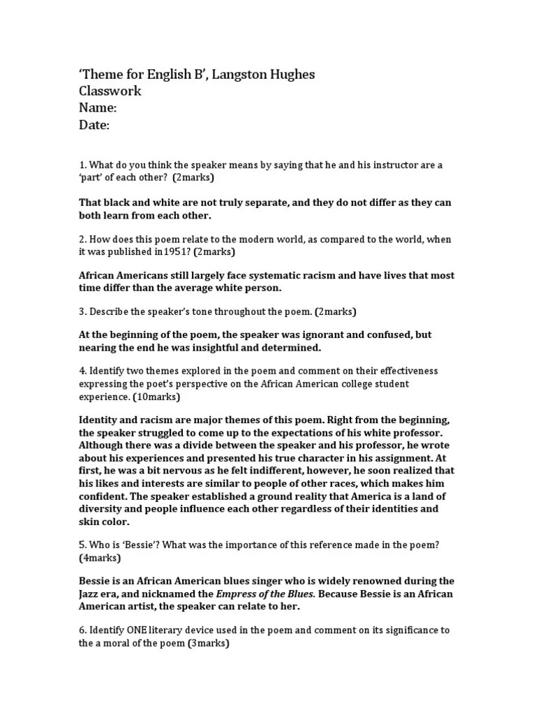 Jelani Spence Theme For English B' Quiz PDF