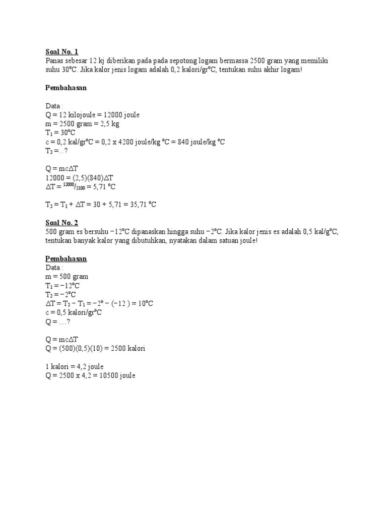 Contoh Soal Suhu Dan Kalor Beserta Jawab | PDF