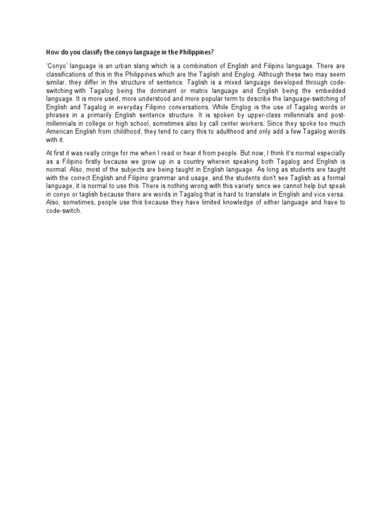 How Do You Classify The Conyo Language in The Philippines PDF