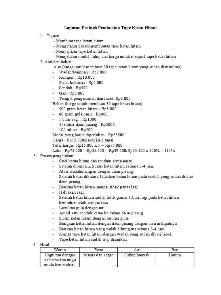 Laporan Praktek Pembuatan Tape Ketan Hitam PDF