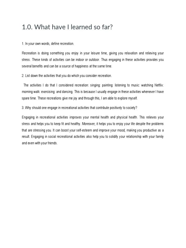 1.0. What Have I Learned So Far? | Pdf