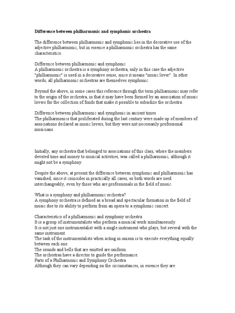 Difference Between Philharmonic and Symphonic Orchestra PDF