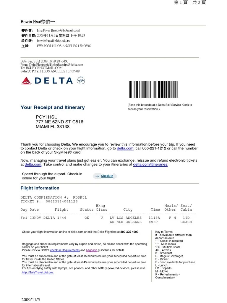 Your Receipt and Itinerary Flight Information PDF Delta Air Lines