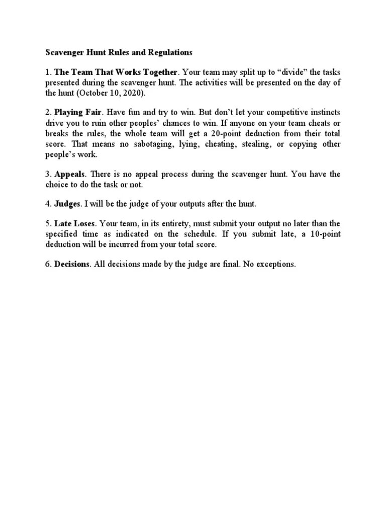 Scavenger Hunt Rules and Regulations PDF
