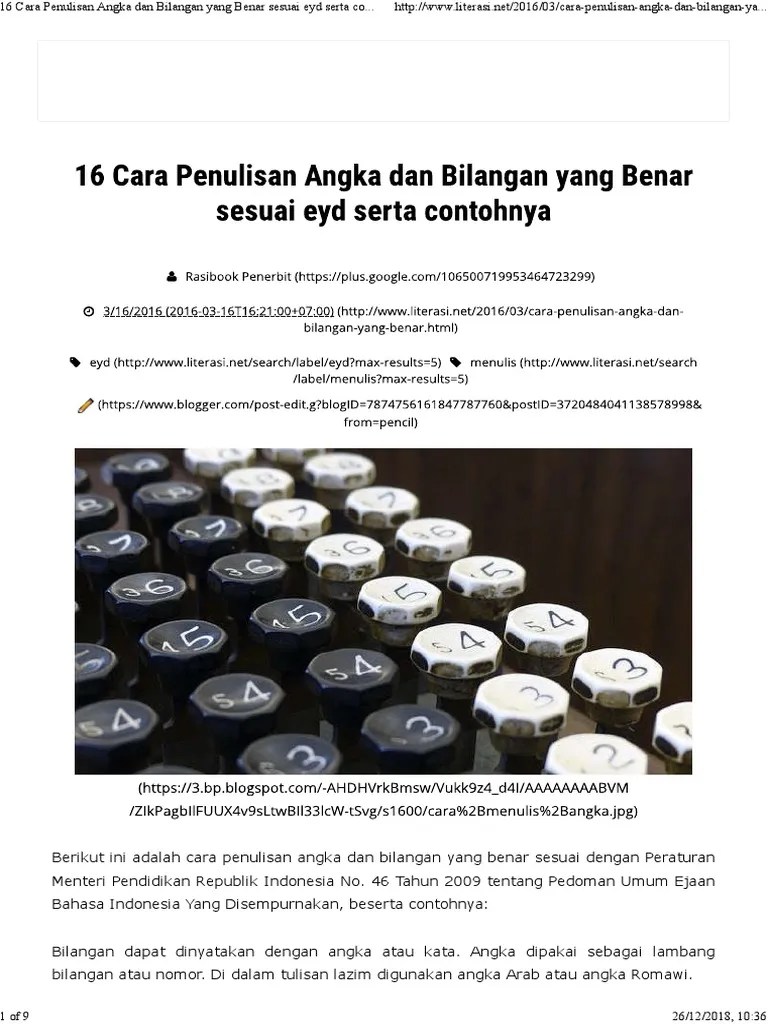 16 Cara Penulisan Angka Dan Bilangan Yang Benar Sesuai Eyd | PDF