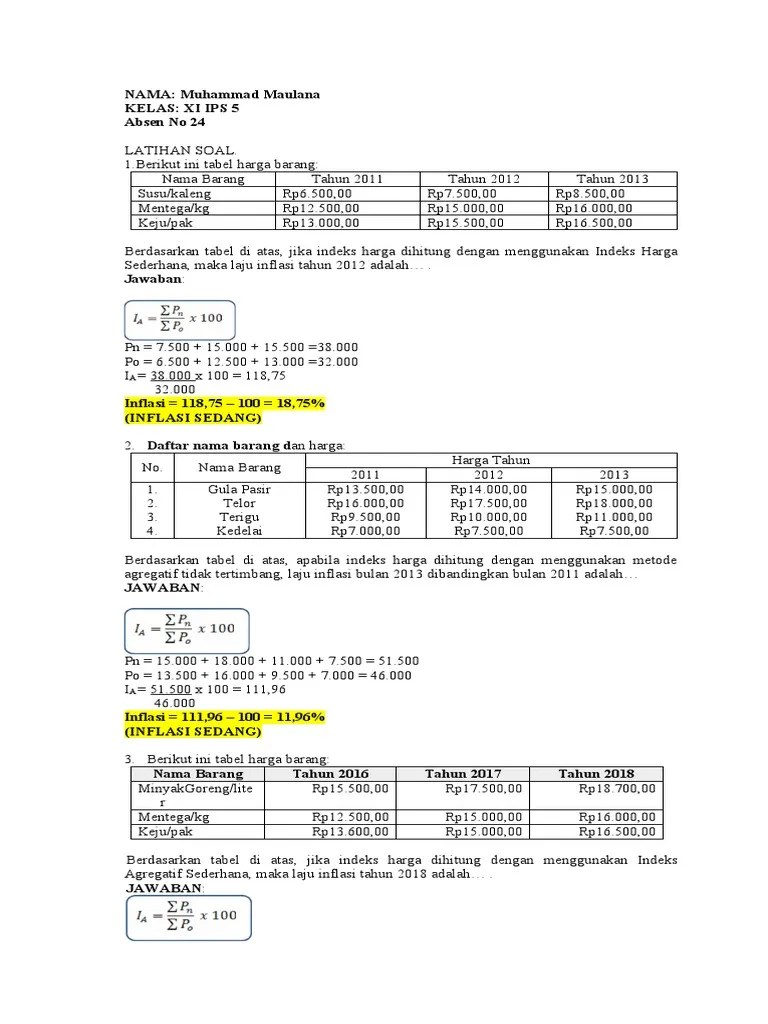LATIHAN SOAL Indeks Harga Dan Inflasi Muhammad Maulana (Revisi) | PDF