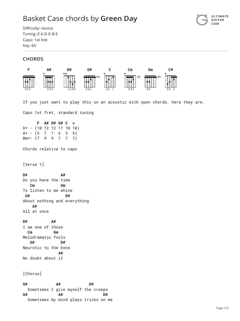 Basket Case Chords by Green Day PDF Song Structure Guitars