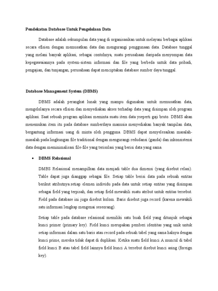 Pendekatan Database Untuk Pengelolaan Data | PDF