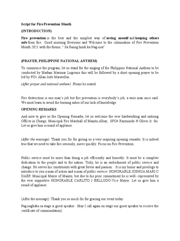Script For Fire Prevention Month PDF