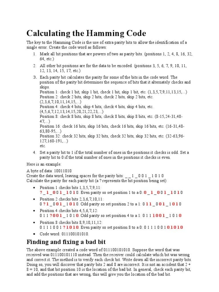 Calculating the Hamming Code Error Detection And Correction Data