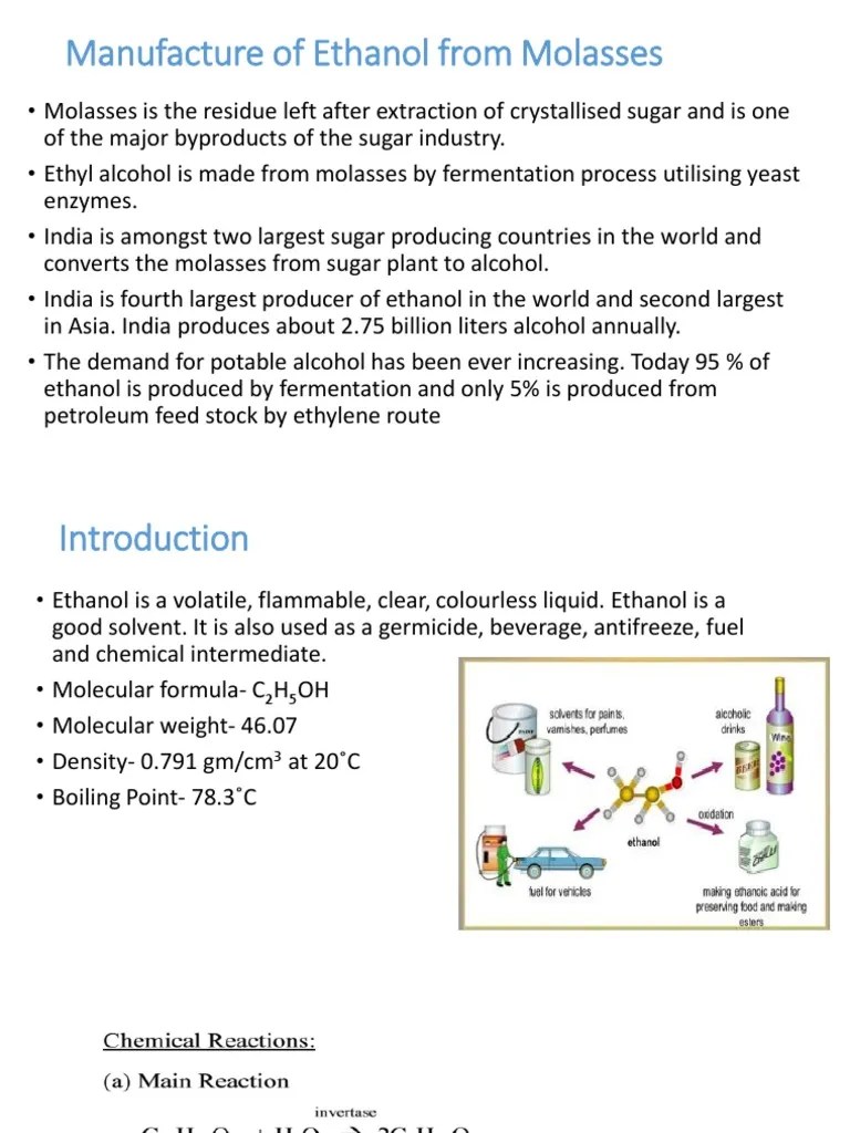 Manufacture of Ethanol From Molasses PDF Ethanol Sucrose