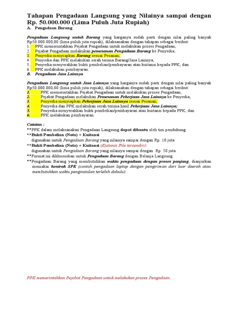 Tahapan Pengadaan Langsung B - JL Dibawah 50 Juta | PDF