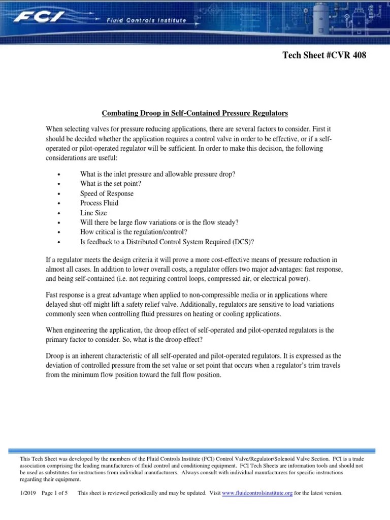 Comating Droop in SelfContained Pressure Regulators (CVR408) PDF