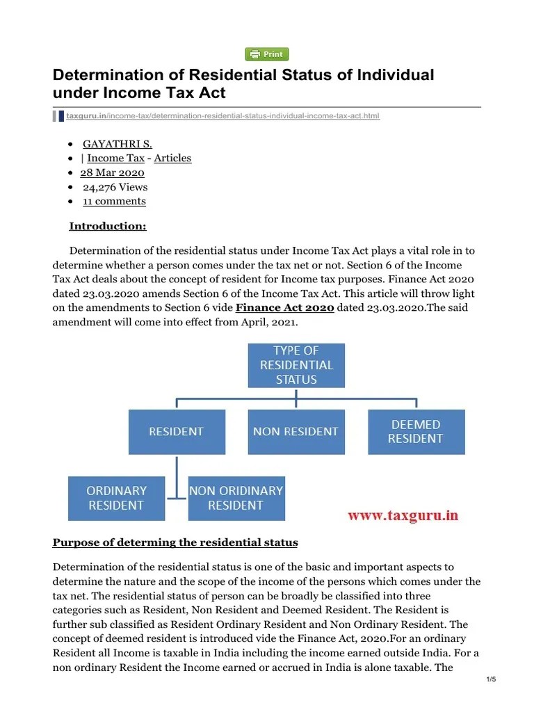 Determination of Residential Status of Individual Under Tax Act