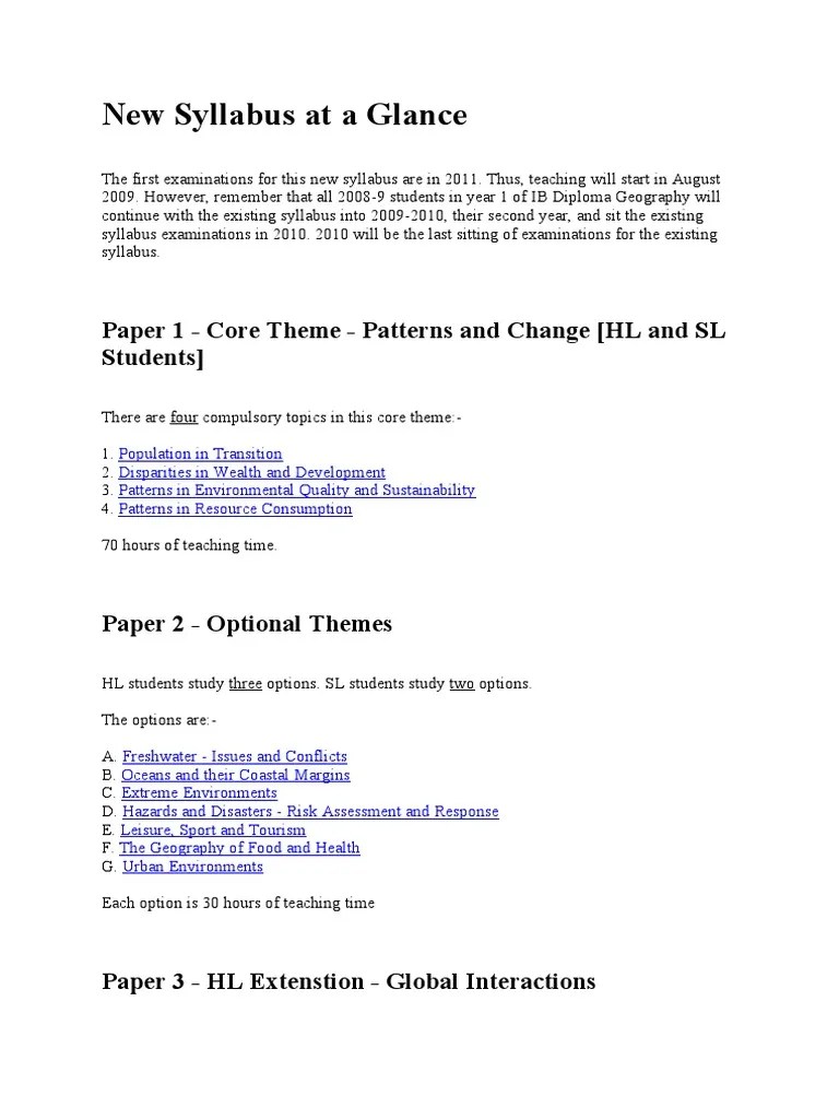 IB Geography New Syllabus (2009 2017)