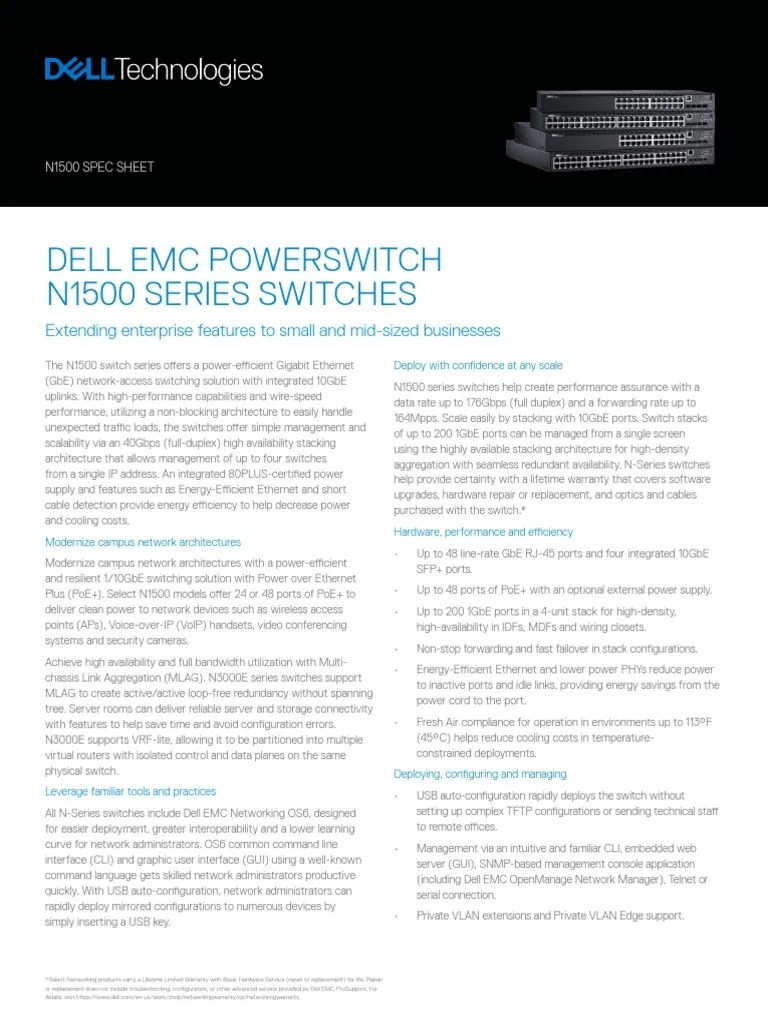 Dell Emc Powerswitch N1500 Series Switches Extending Enterprise