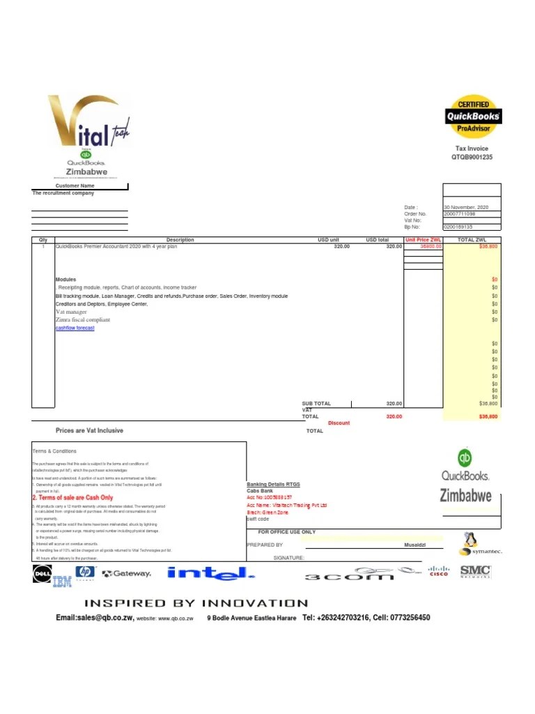 Tax Invoice QTQB9001235 Vat Manager Zimra Fiscal Compliant PDF
