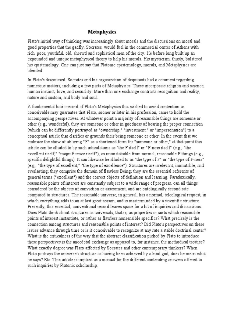 Metaphysics PDF Plato Metaphysics