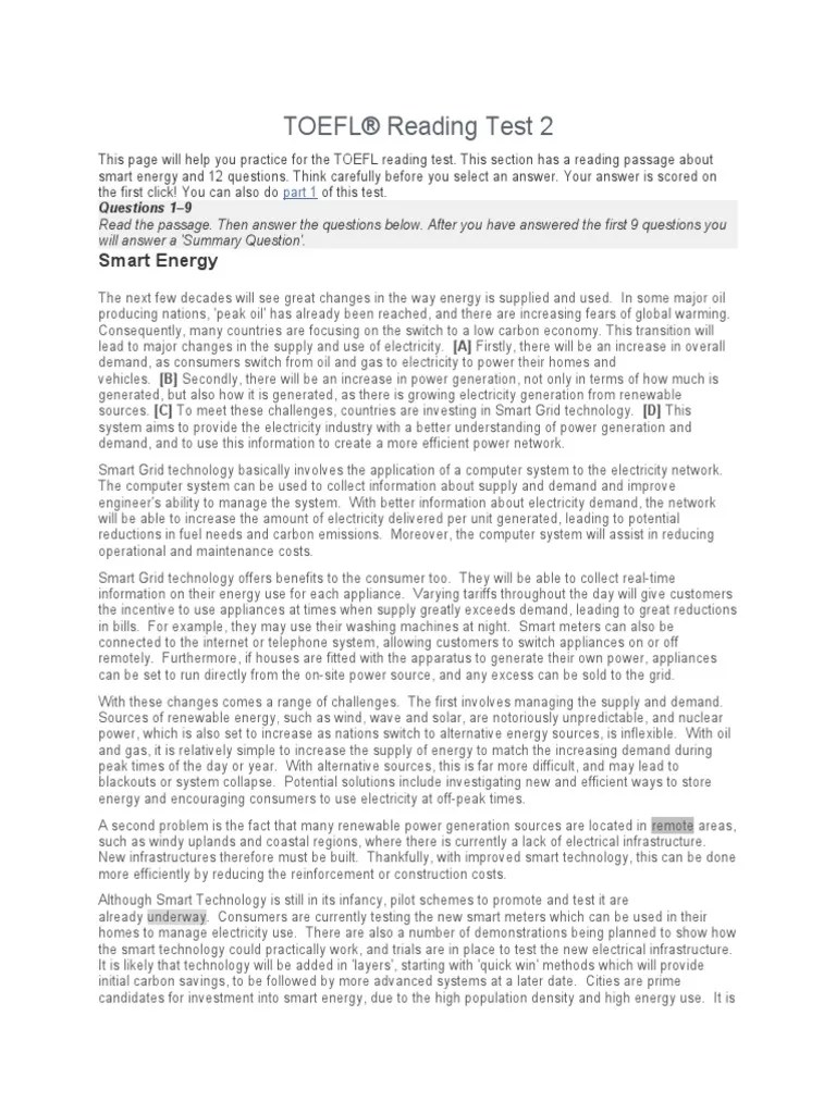 14 Toefl Reading Comprehension 2 | Pdf | Electrical Grid | Smart Grid