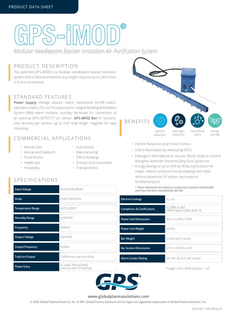 GpsImod Modular Needlepoint Bipolar Ionization Air Purification System PDF Plasma (Physics