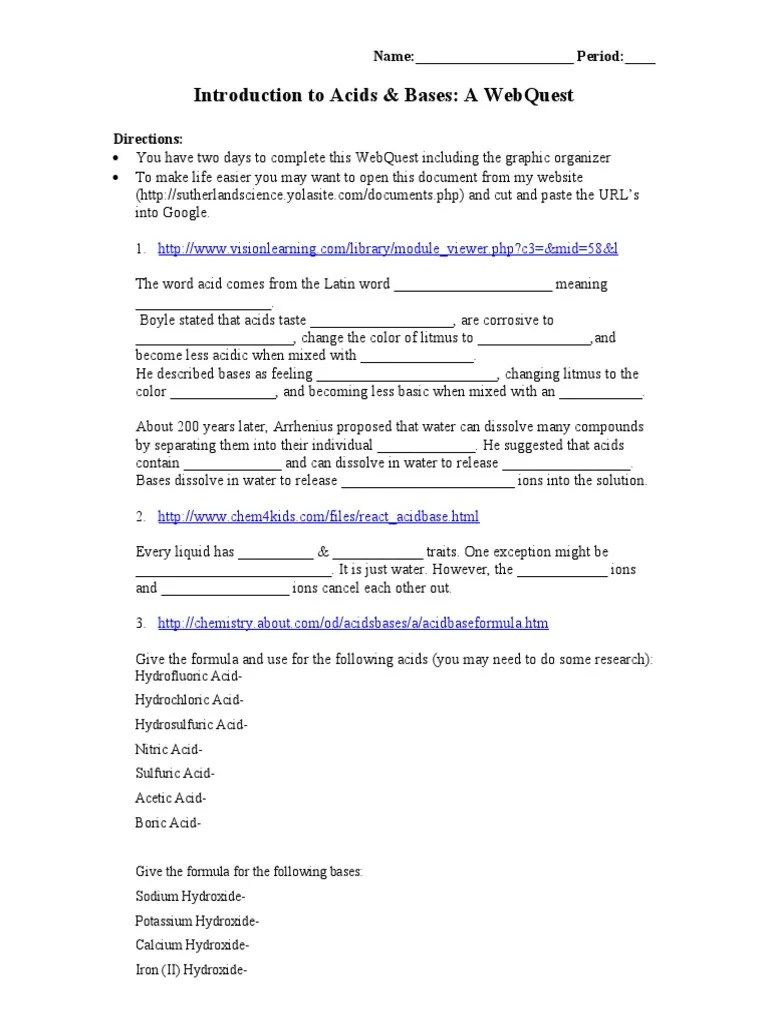 Acid Base Webquest | PDF | Acid | Sodium Hydroxide