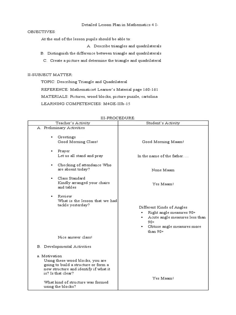 Distinguishing Triangles and Quadrilaterals A Lesson Plan on