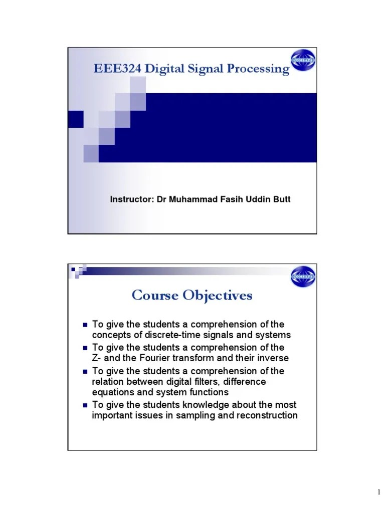 EEE324 Digital Signal Processing Course Objectives PDF Digital Signal Processing Signal