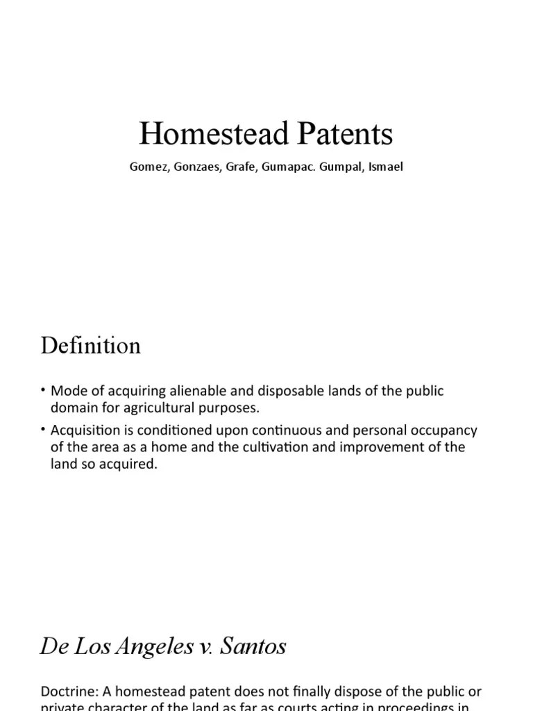 Homestead Patents PDF Patent Private Law