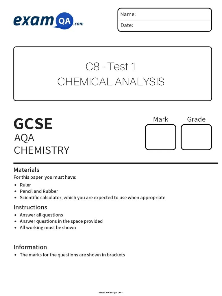 Chemistry C8 Chemical Analysis Questions PDF Precipitation