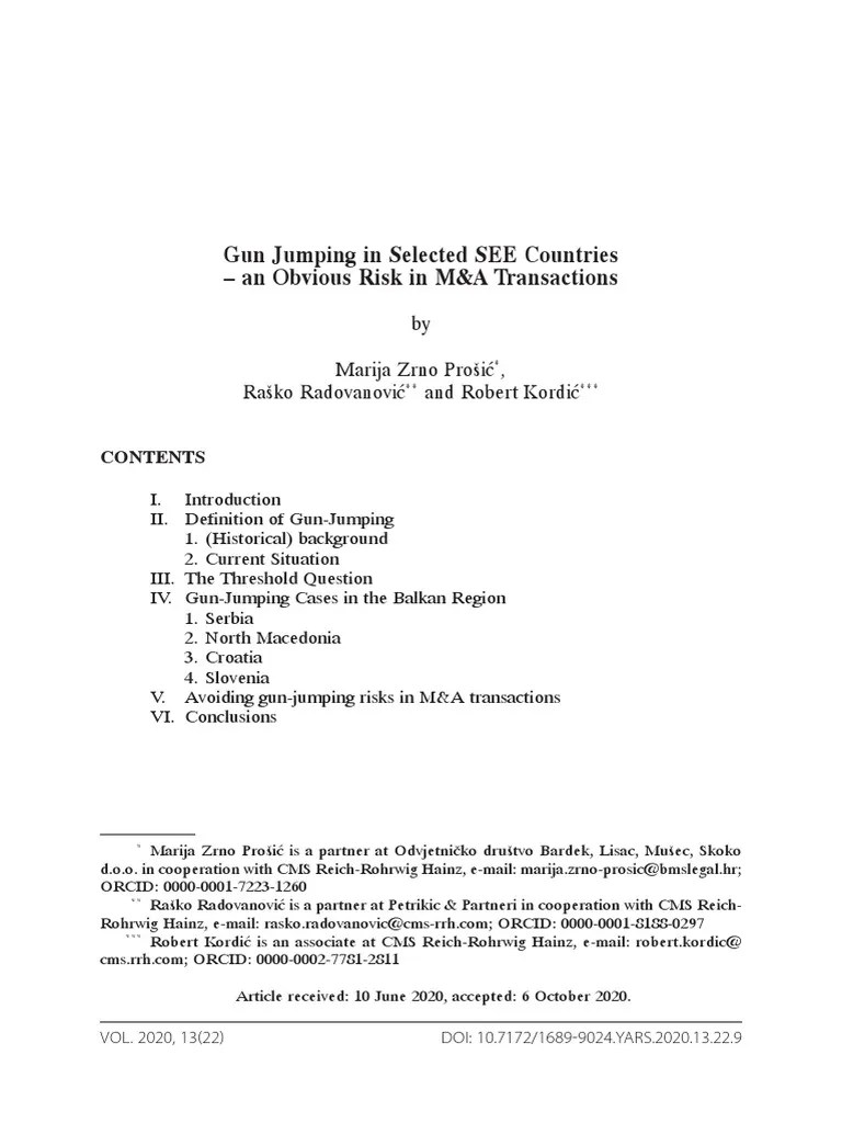 Gun Jumping in Selected SEE Countries An Obvious Risk in M&A