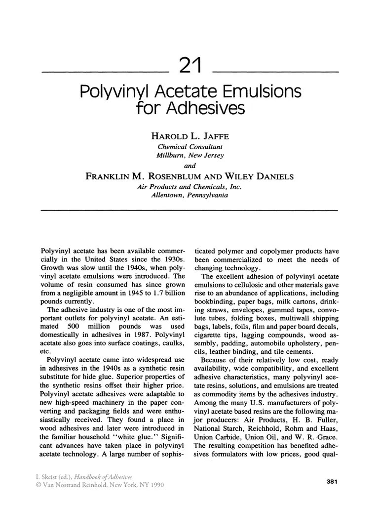 Polyvinyl Acetate Emulsions For Adhesives Handbook of Adhesives (1990