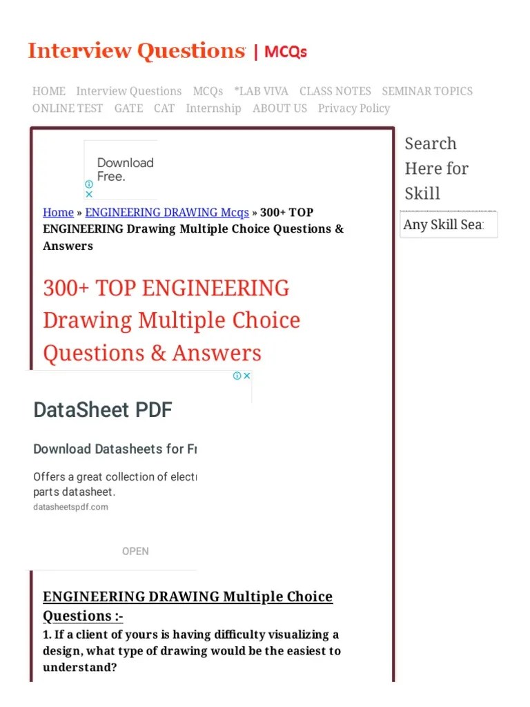 300+ TOP ENGINEERING Drawing Multiple Choice Questions & Answers