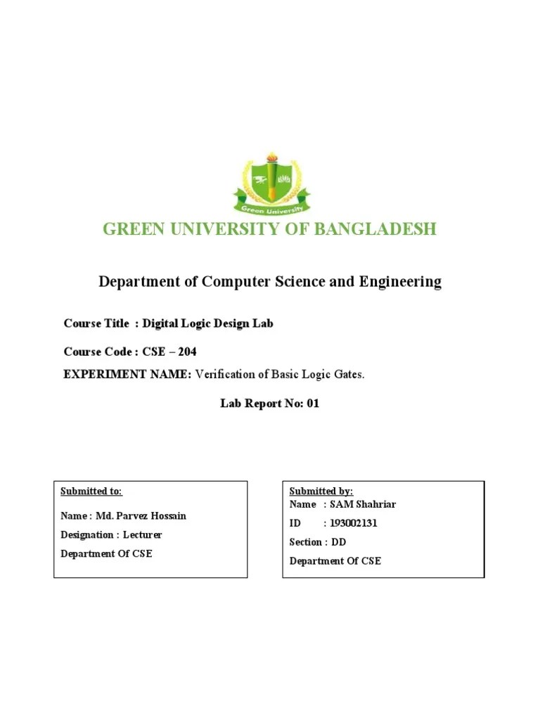 DLD LAB REPORT 01 PDF Logic Gate Logic