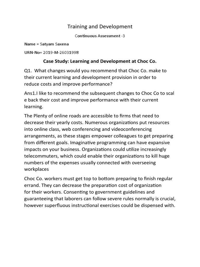 Training and Development Case Study Learning and Development at Choc