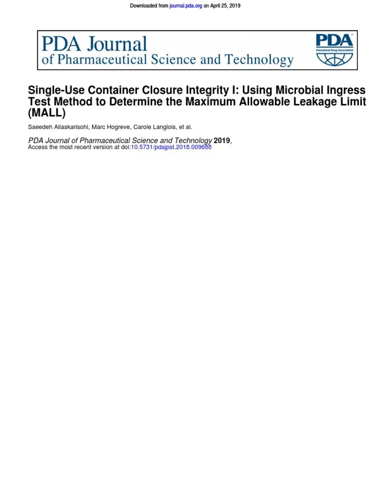 SingleUse System Integrity I Using A Microbial Ingress Test Method To