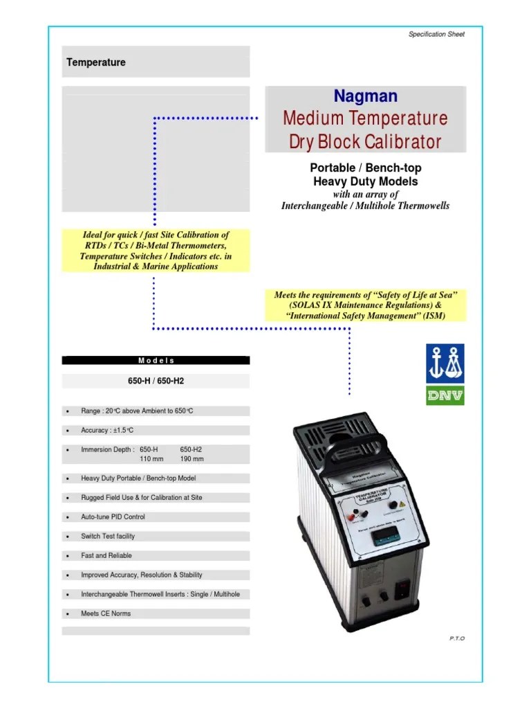 Medium Temperature Dry Block Calibrator Nagman PDF Calibration Alternating Current