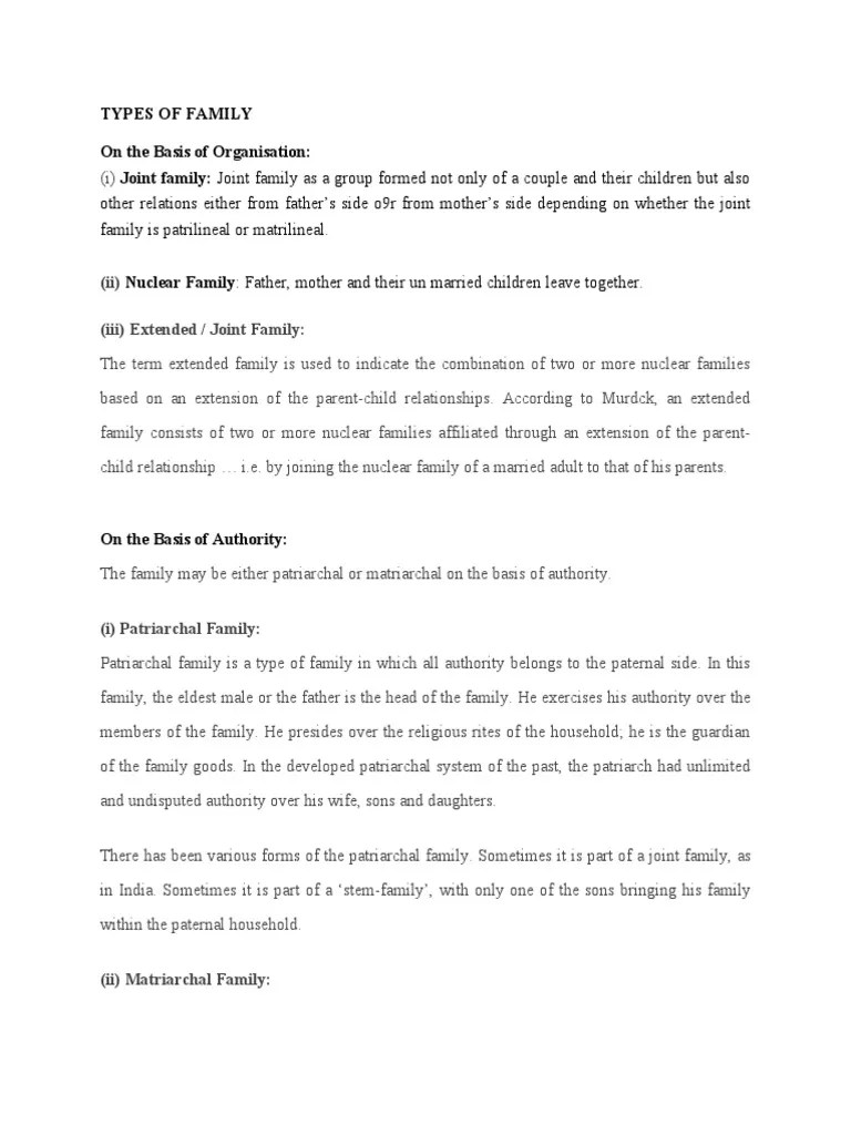 Classification and Types of Families An Overview of Family Structures