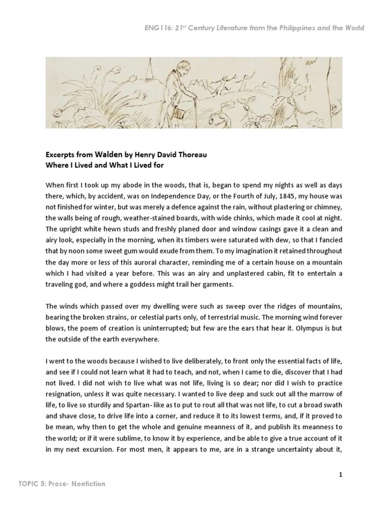 Excerpts From Walden by Henry David Thoreau PDF Walden