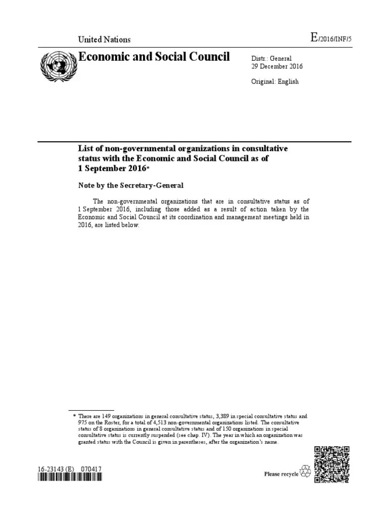 UN ECOSOC List of NGOs in Consultative Status PDF