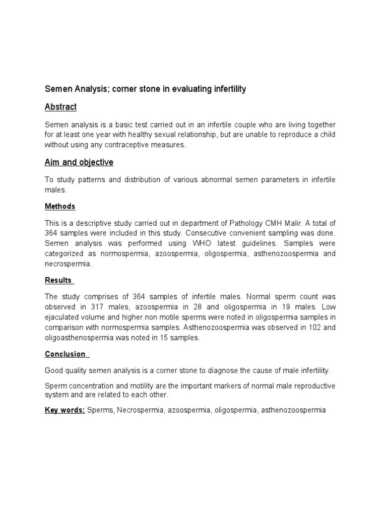 Semen Analysis Corner Stone in Evaluating Infertility Methods PDF