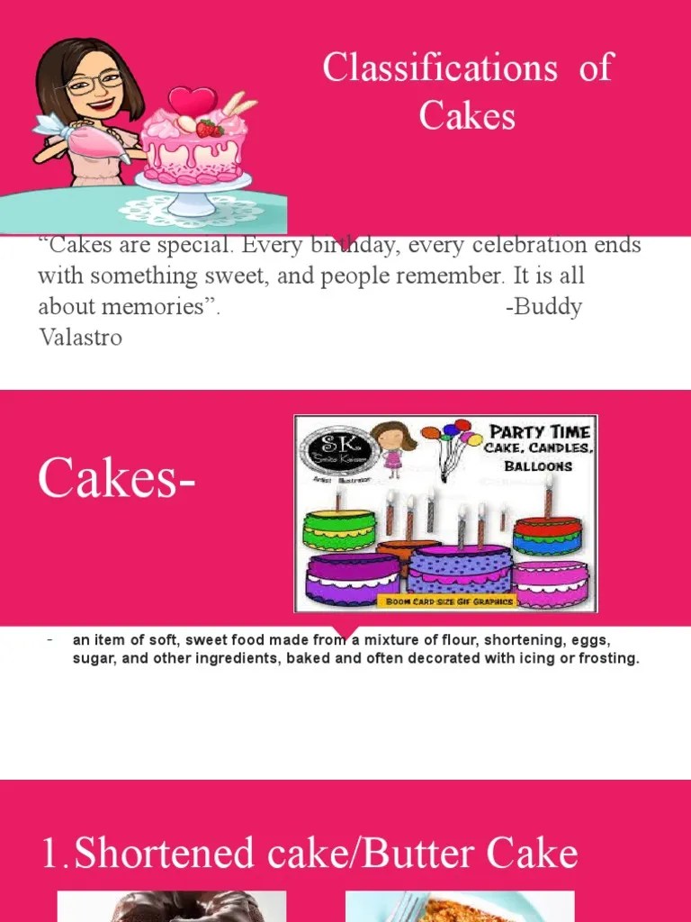 Classifications of Cakes PDF Cakes Baking