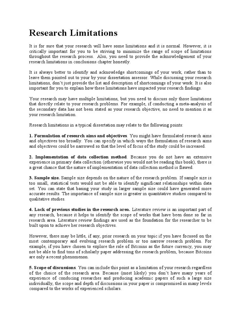 Example of Study Limitation in Research Work PDF Psychology