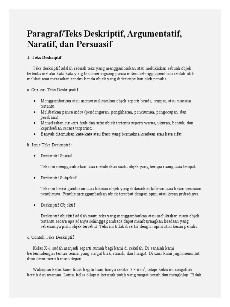Paragraf/Teks Deskriptif, Argumentatif, Naratif, Dan Persuasif | PDF